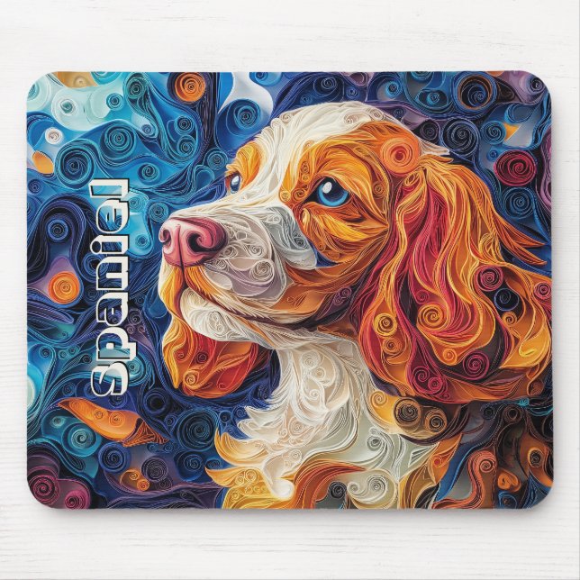 Colorful Cocker Spaniel Paper Quilling Portrait Mouse Pad (Front)
