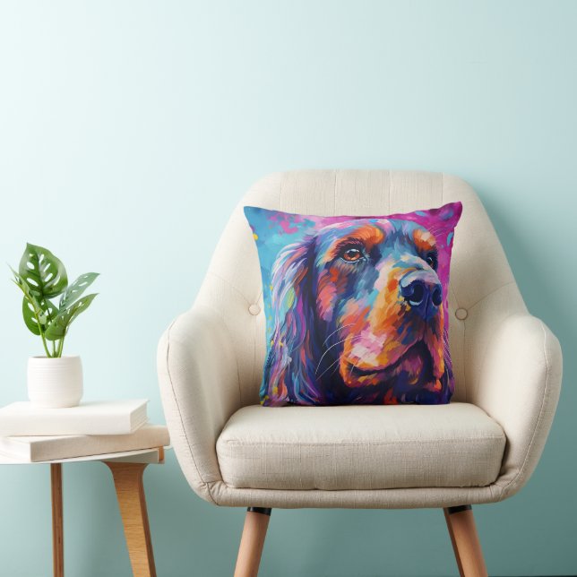 Colorful Cocker Spaniel Throw Pillow (Chair)