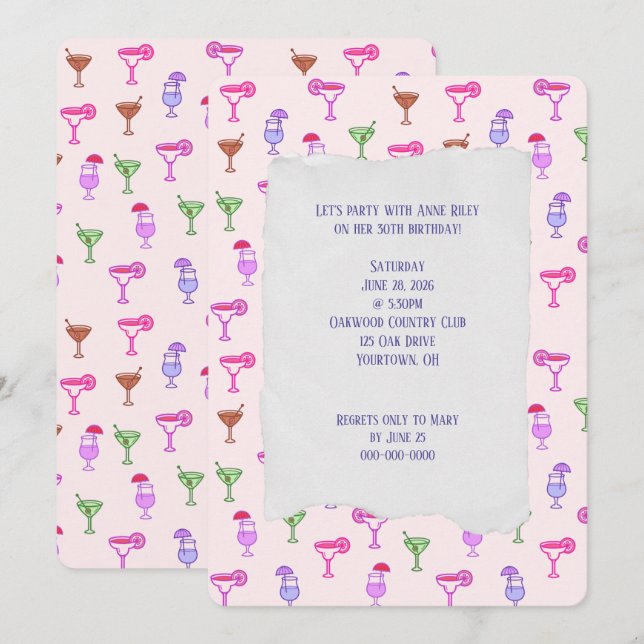 Colorful Cocktail Collection birthday party Invitation (Front/Back)