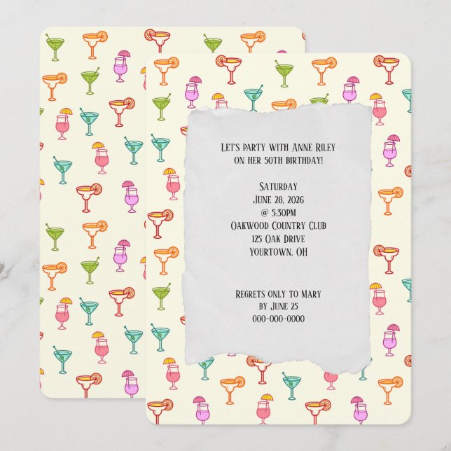 Colorful Cocktail Collection birthday party Invitation (Front/Back)