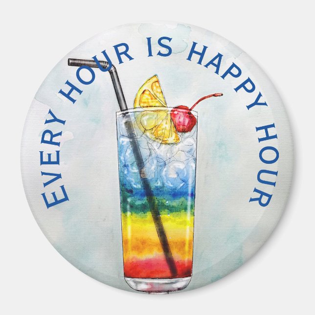 Colorful Cocktail Large Clock Magnet (Front)
