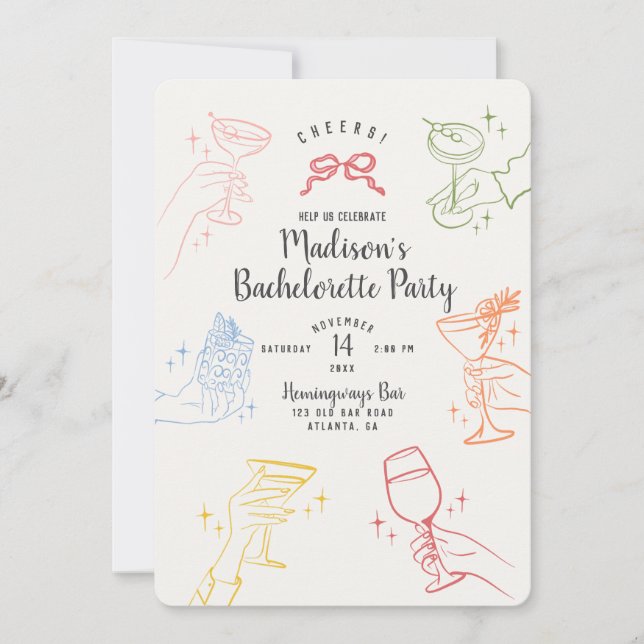Colorful Cocktail Party Bachelorette Party Invite (Front)