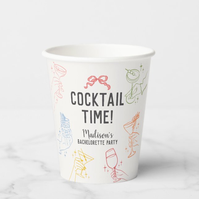 Colorful Cocktail Party Retro Bachelorette Party Paper Cups (Front)
