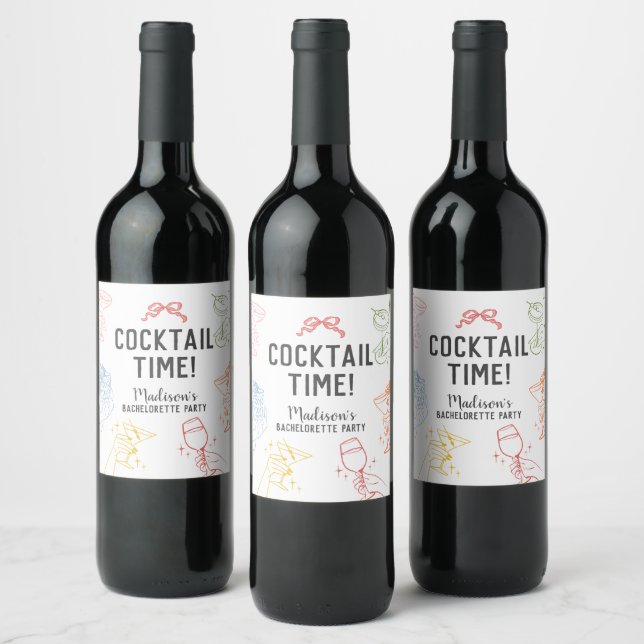Colorful Cocktail Party Retro Bachelorette Party Wine Label (Bottles)