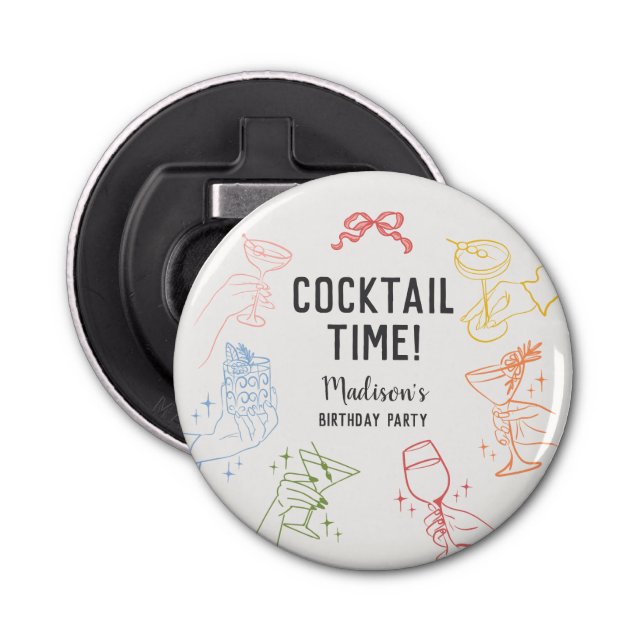Colorful Cocktail Party Retro Birthday Party Bottle Opener (Front)