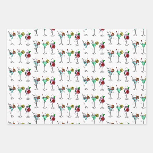 Colorful Cocktail Selection White Pink Blue Wrapping Paper Sheets