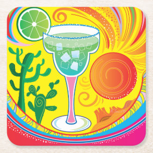 Colorful Cocktail Square Paper Coaster
