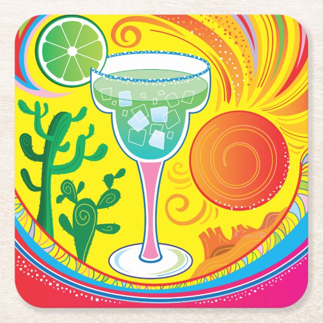 Colorful Cocktail Square Paper Coaster (Front)