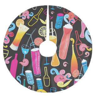 Colorful Cocktails Graphic Seamless Pattern Brushed Polyester Tree Skirt