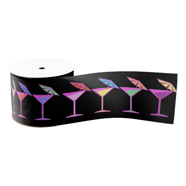 Colorful Cocktails on Black Grosgrain Ribbon (Spool)