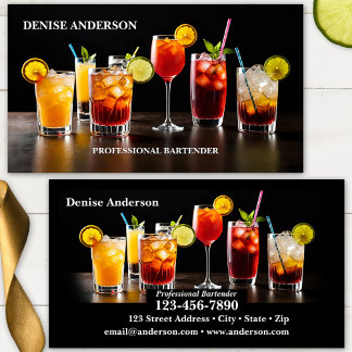 Colorful Cocktails Professional Bartender Business Card