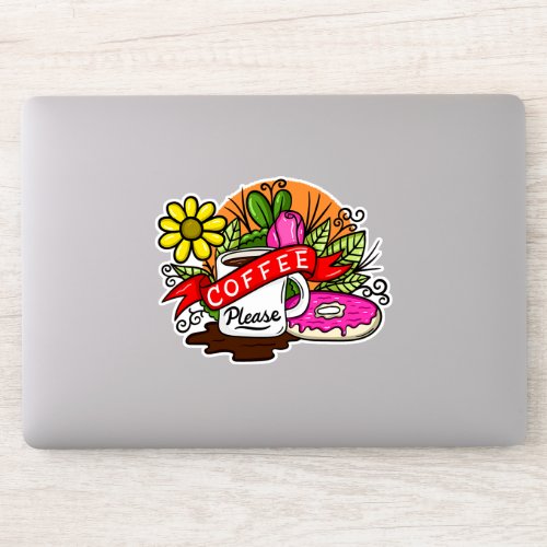 Colorful Coffee and Donut Sticker