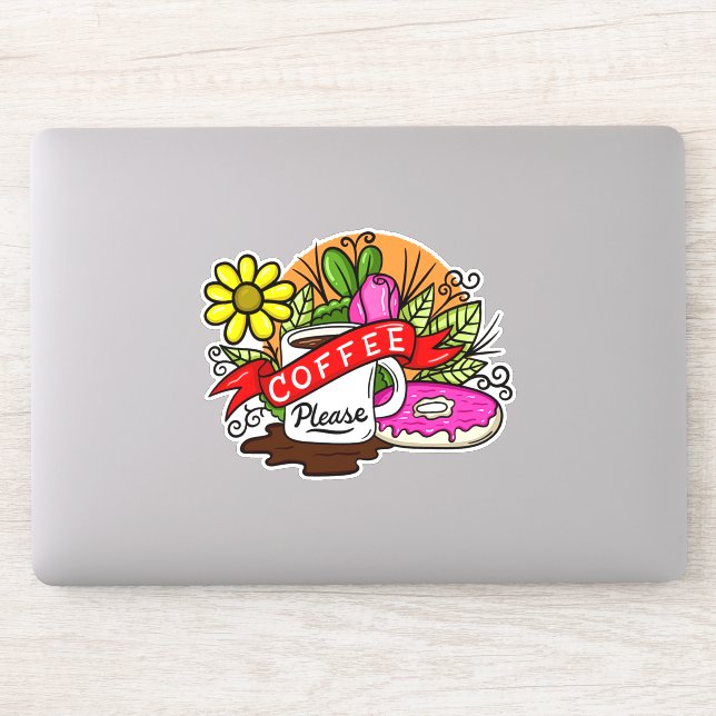 Colorful Coffee and Donut Sticker (Computer)