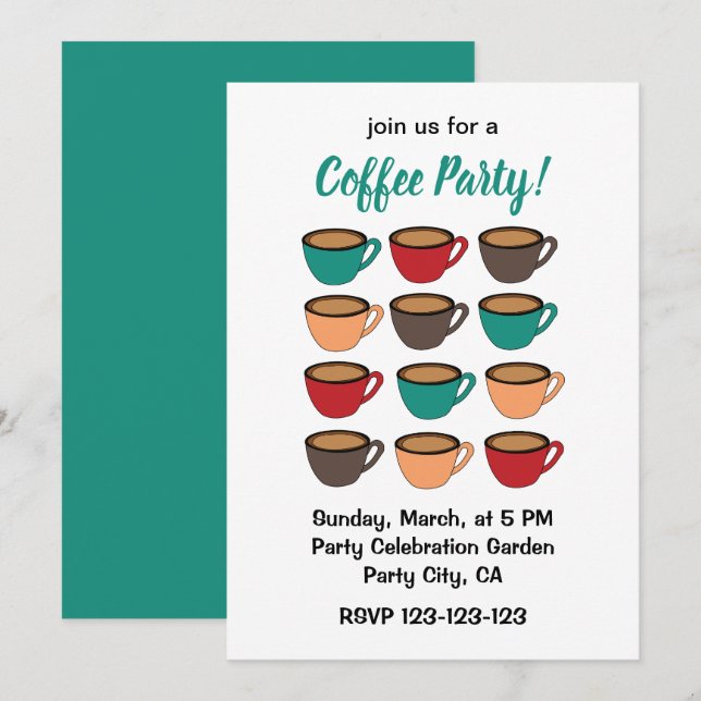 Colorful Coffee Cup Coffee Party Invitation (Front/Back)