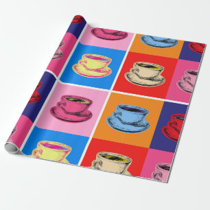 Colorful Coffee Cup Mugs Wrapping Paper