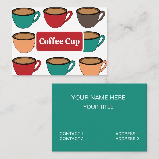 Colorful Coffee Cup Pattern Business Card (Front/Back)