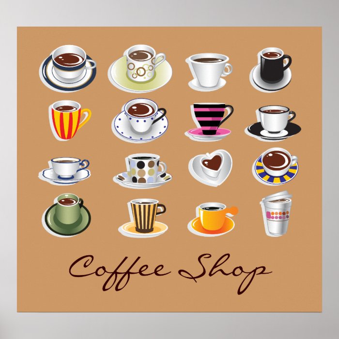 Colorful Coffee Cups   Various sizes available Posters