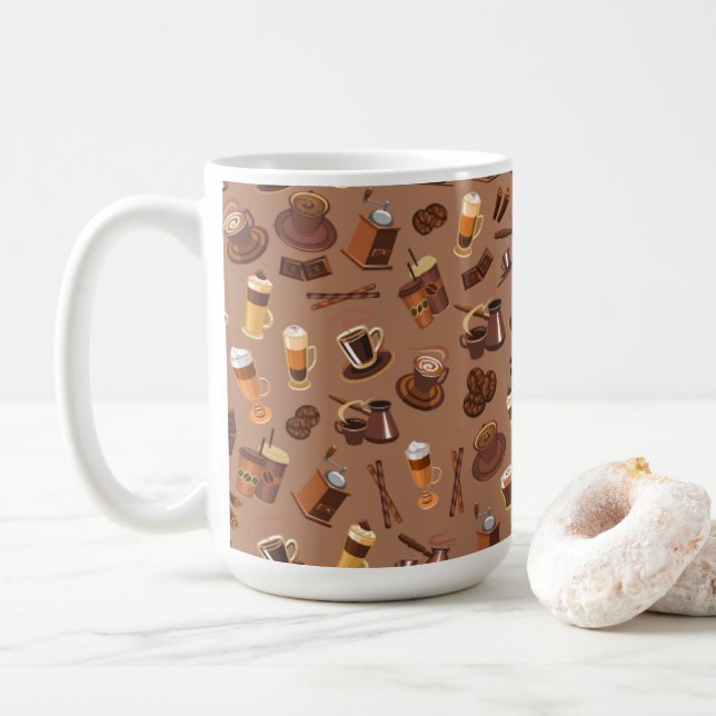 Colorful Coffee Maker Pattern Mug (With Donut)