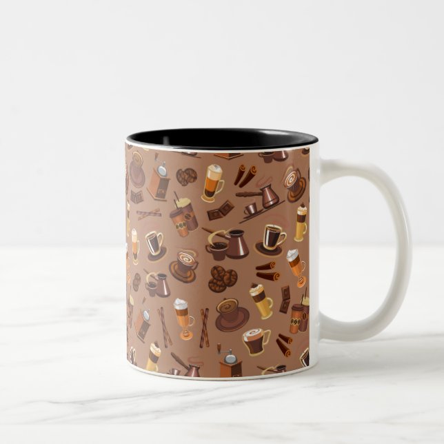 Colorful Coffee Maker Pattern Two-Tone Coffee Mug (Right)