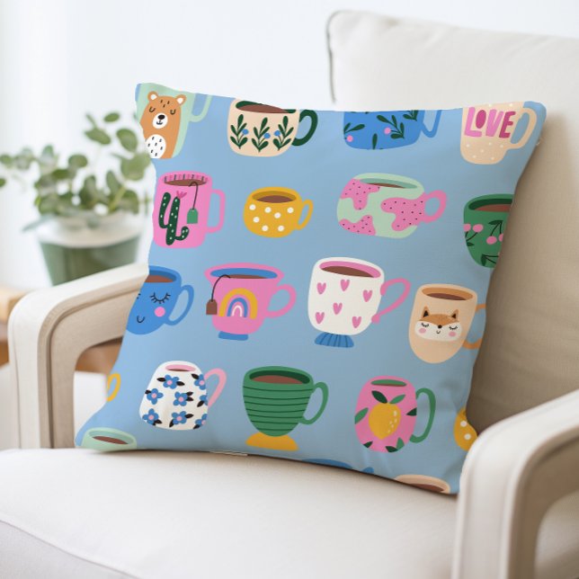 Colorful Coffee Mug Pattern Pillow (Creator Uploaded)