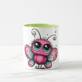 Colorful coffee mug with purple butterfly