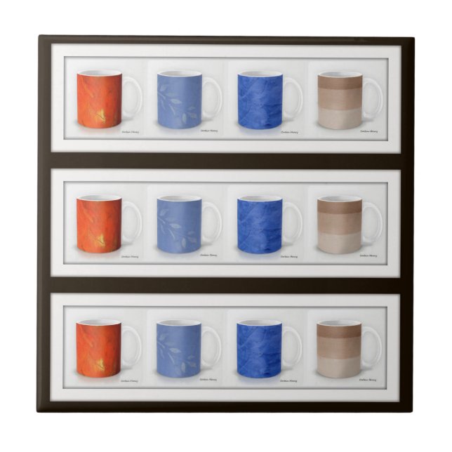 Colorful Coffee Mugs Framed Ceramic Tile (Front)