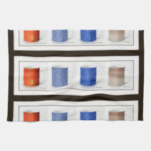 Colorful Coffee Mugs Framed Kitchen Towel
