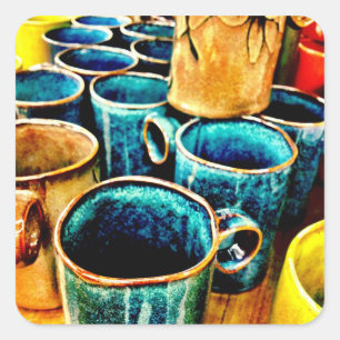 Colorful Coffee Mugs Gifts for Coffee Lovers Square Sticker