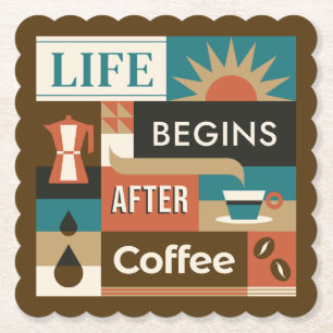 Colorful Coffee Quotes Paper Coaster