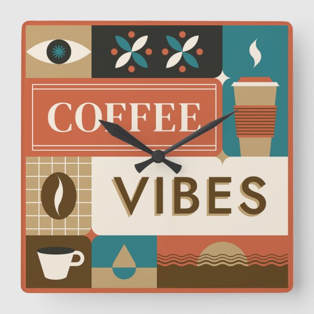 Colorful Coffee Quotes Square Wall Clock (Front)