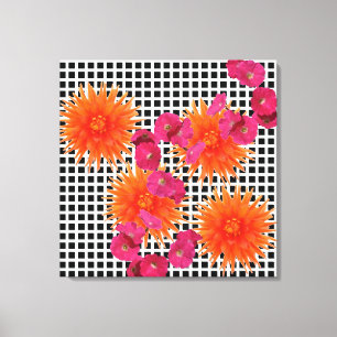 Colorful Collage Black White Orange Pink Flowers Canvas Print