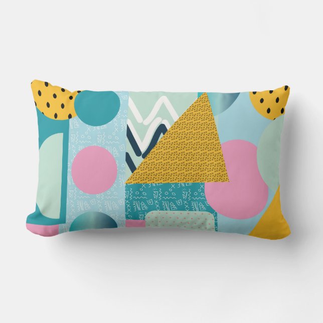 Colorful Collage Gemetrical Shapes Lumbar Pillow (Front)