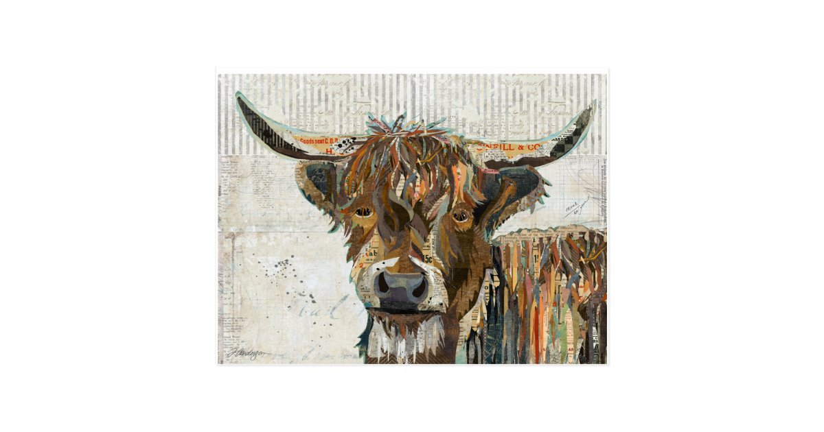 Colorful Collage Highland Cow Postcard Zazzle Com