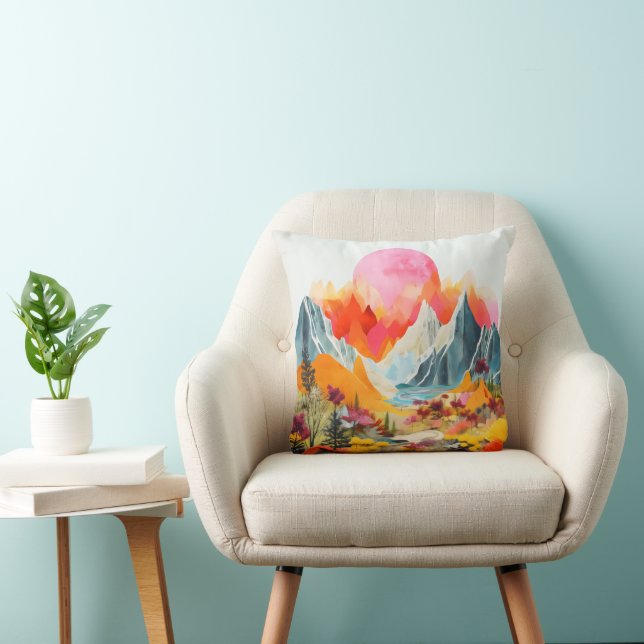 Colorful Collage Landscape Throw Pillow (Chair)