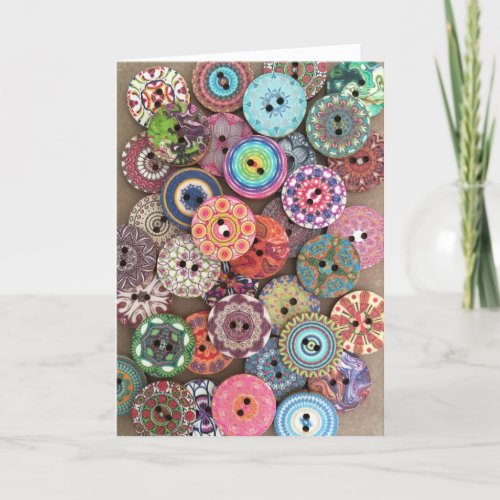 Colorful Collage of Painted Wooden Buttons Blank Card