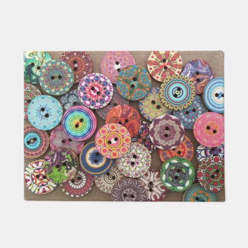 Colorful Collage of Painted Wooden Buttons Photo Doormat