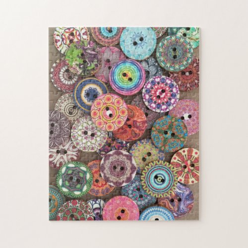 Colorful Collage of Painted Wooden Buttons Photo Jigsaw Puzzle