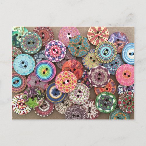 Colorful Collage of Painted Wooden Buttons Photo Postcard