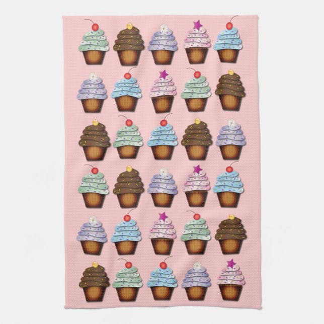 Colorful Collection of Cupcakes Kitchen Towel (Vertical)