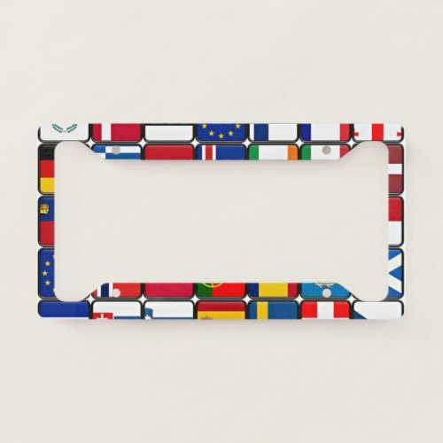 Colorful collection of flags from around the world license plate frame