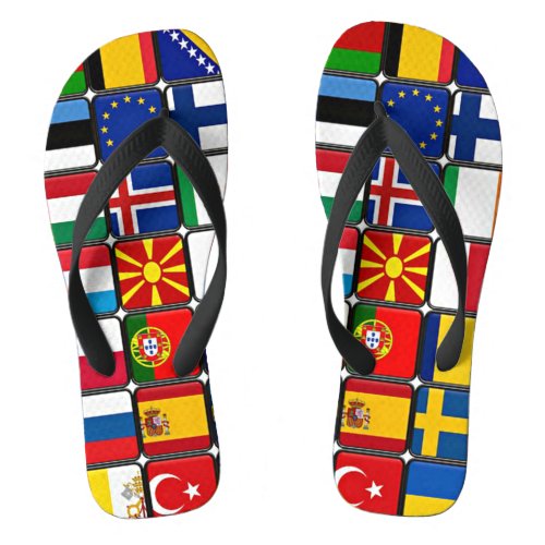 Colorful Collection of World Flags Flip Flops