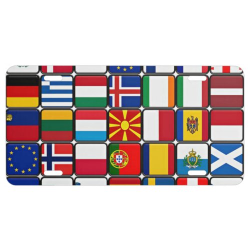 Colorful collection of world flags license plate