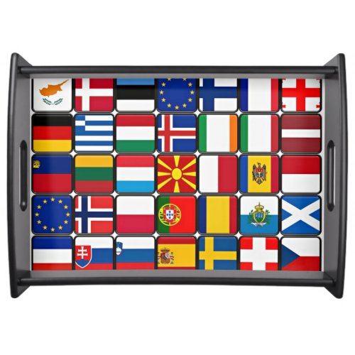 Colorful collection of world flags serving tray