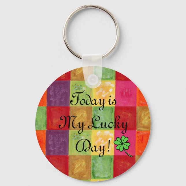 Colorful Color Grid Pattern Keychain (Front)