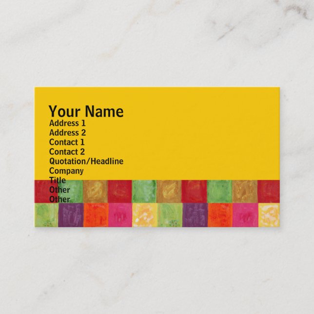 Colorful Color Grid Pattern Yellow Business Card (Front)