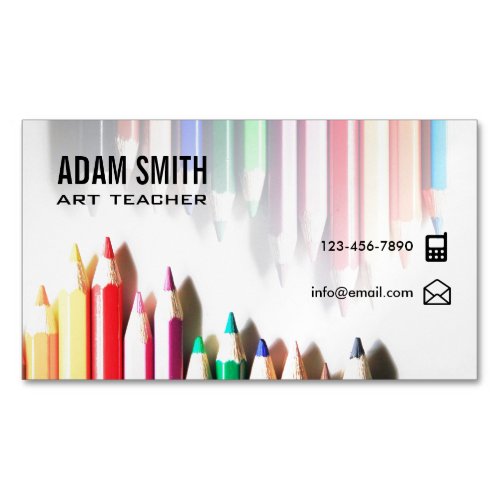 Colorful Color Pencils School Art Teacher Business Card Magnet