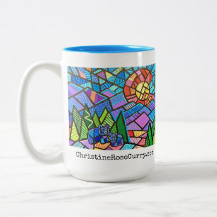 Colorful Colorado Camping Mosaic with Cute Bears T Two-Tone Coffee Mug