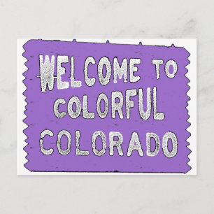 Colorful Colorado purple welcome sign Postcard