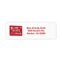 Colorful Colorado red welcome sign labels