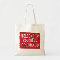 Colorful Colorado red welcome sign tote bag
